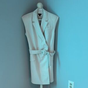 Ann Taylor White Striped Sleeveless Blazer Dress with Fashion Belt - NEW